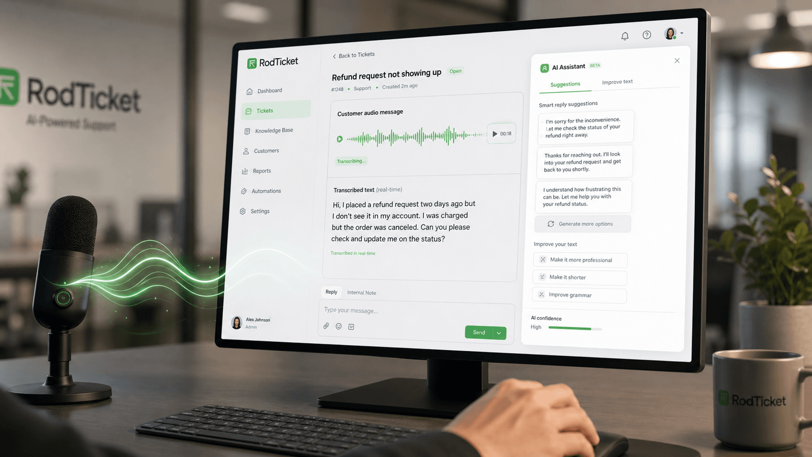 Demonstração da funcionalidade: IA para Transcrição e Textos